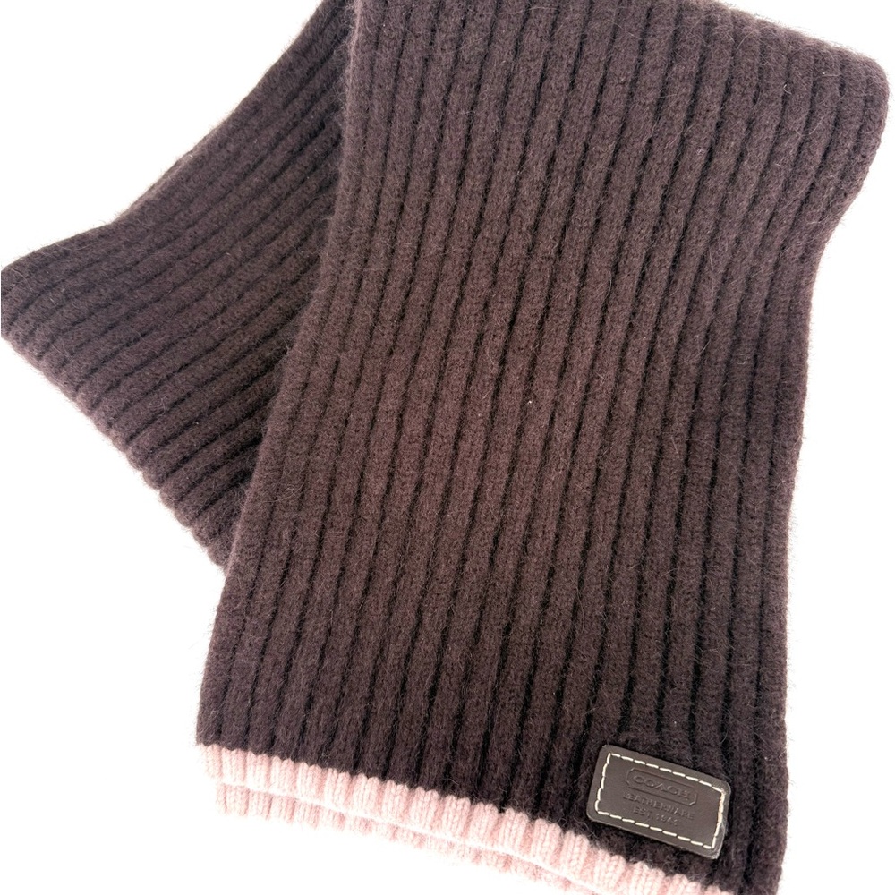 Coach Brown and Pink Cashmere Ribbed Scarf